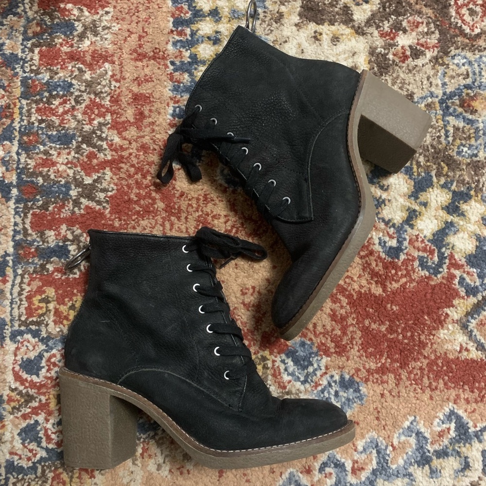 Lucky Brand lace-up suede booties with zipper back